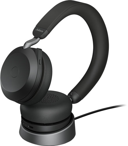 Jabra Evolve2 75 UC Headset On Charging Stand